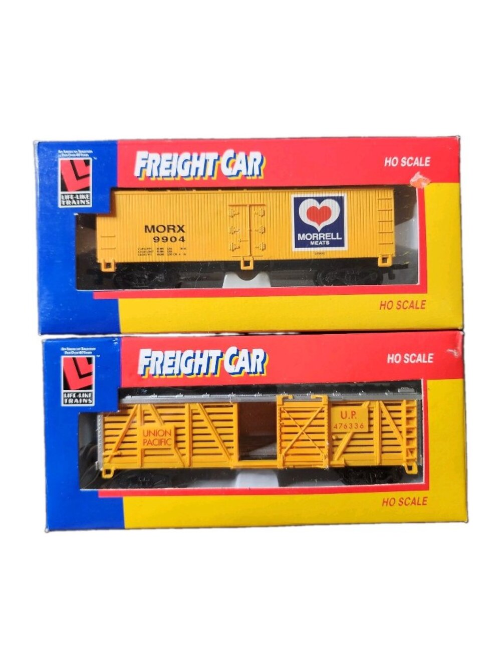 Set Of 2 Life Like Trains Union Pacific and Morrell Freight Cars  HO Scale